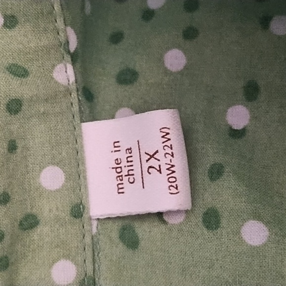 Coldwater Creek Lime Green Polka Dot Button-Up Blouse Roll Tab Sleeves 2x - Picture 3 of 6